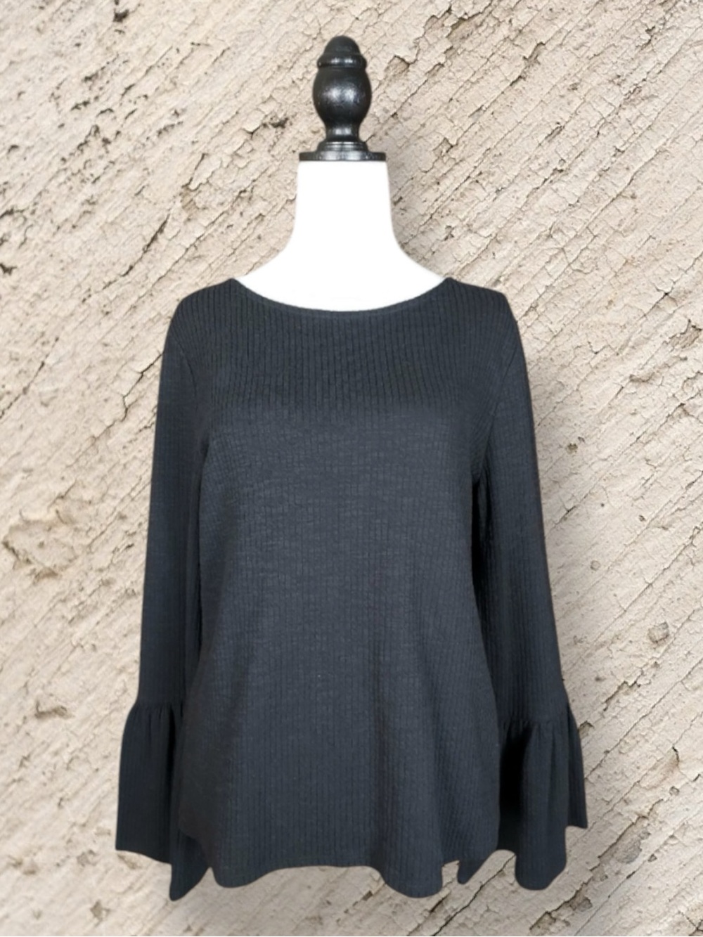 Anthropologie Porridge Top Black Blouse Ribbed Bell Sleeve Boho Whimsigoth M NWT